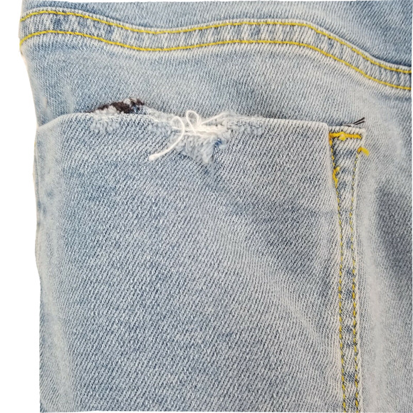 Zara Denim Jean Mini Skirt Medium Pockets Red Silver Stripes Raw Hem Z1975 - Picture 6 of 11